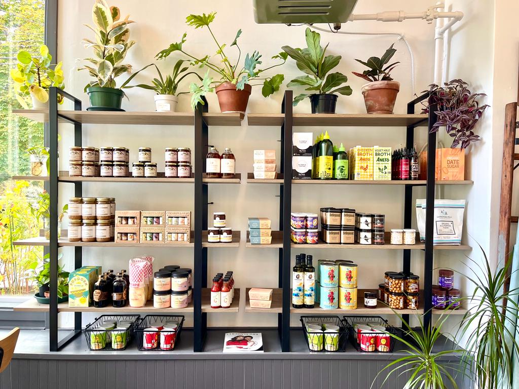 Organized storage habits on a display shelf.