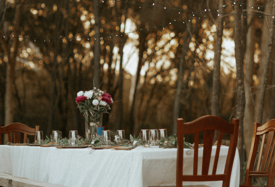 Set up of a forest picnic as an example of how to live a creative life. 